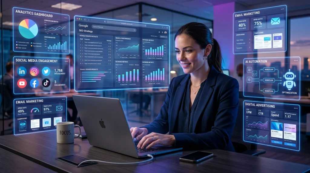 Social media marketing campaign with Facebook, Instagram, LinkedIn, and YouTube managed by a digital marketing agency near me