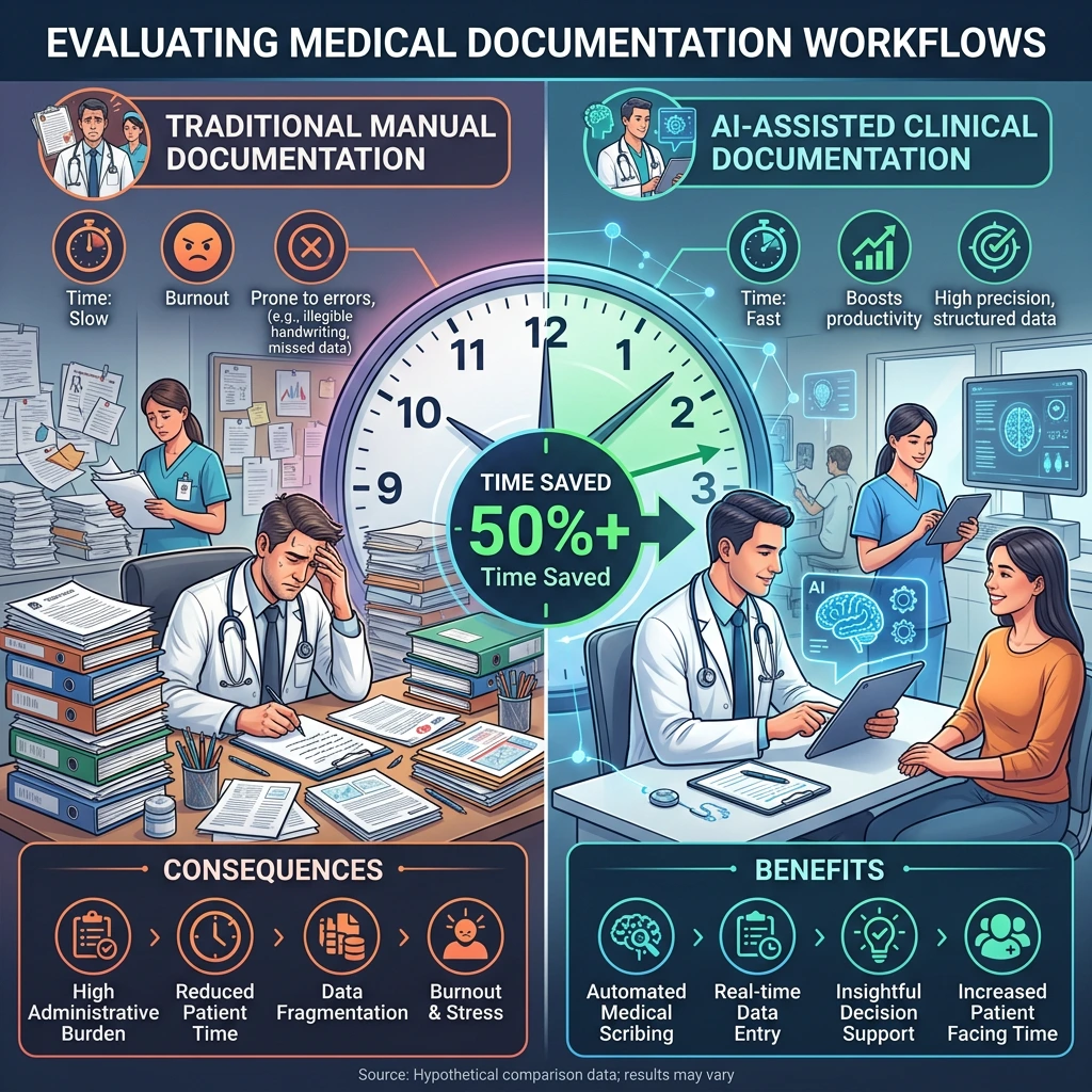 Comparison of manual charting and AI-powered medical documentation with Freed AI