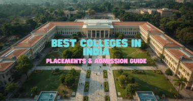 Students attending an orientation program at a prestigious Indian university campus with modern classrooms, lush green surroundings, realistic photography.